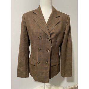Talbots brown glen plaid double breasted wool academia blazer 8
